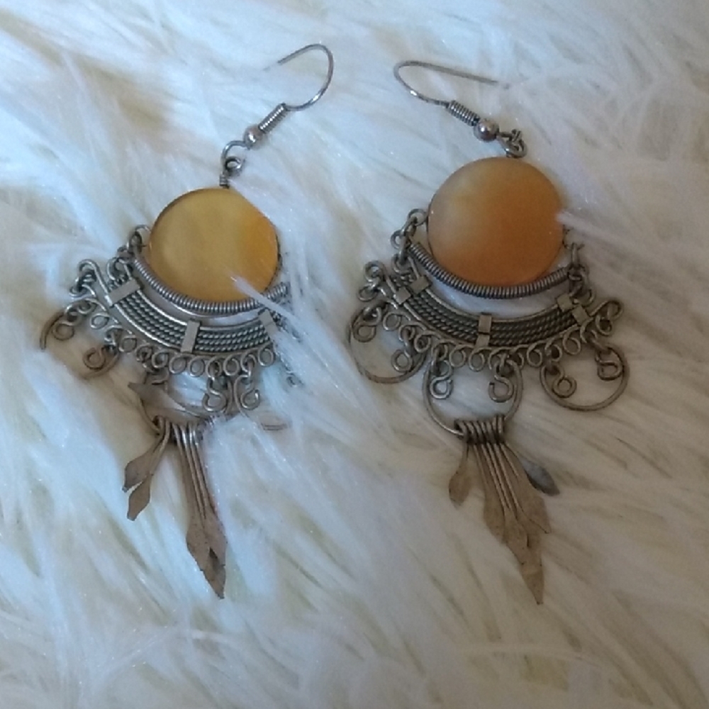 Yellow Stone Silver-Tone Dangle Earrings